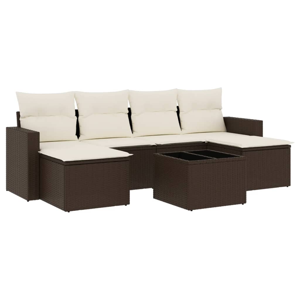 Salon de jardin avec coussins 7 pcs marron résine tressée