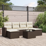 Salon de jardin avec coussins 7 pcs marron résine tressée