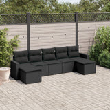 Salon de jardin 7 pcs avec coussins noir résine tressée