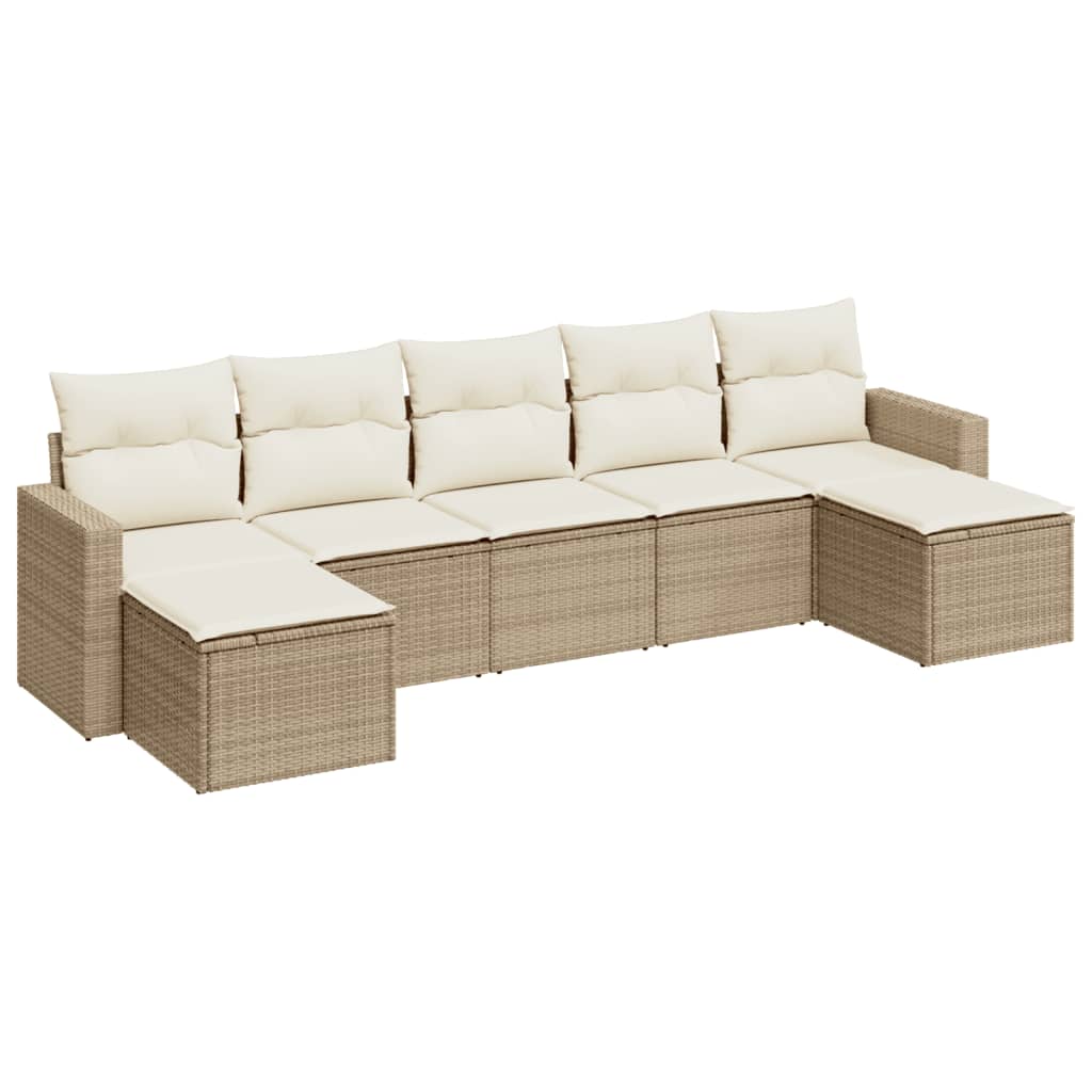 Salon de jardin avec coussins 7 pcs beige résine tressée