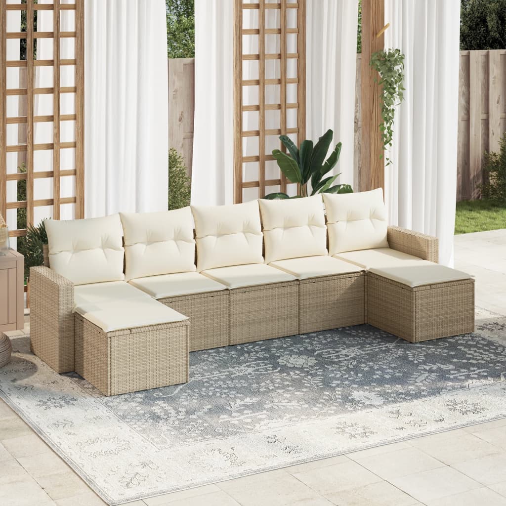 Salon de jardin avec coussins 7 pcs beige résine tressée