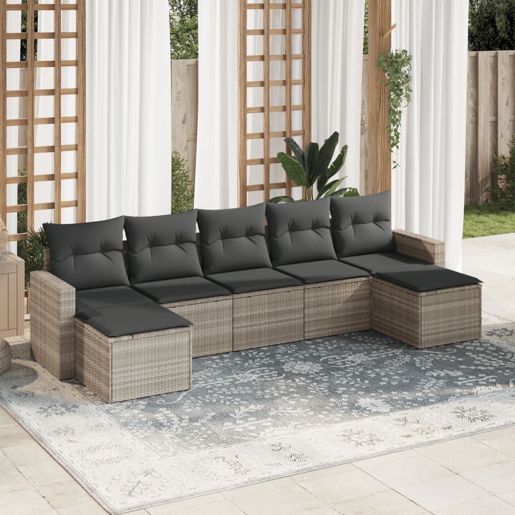 Salon de jardin avec coussins 7 pcs gris clair résine tressée