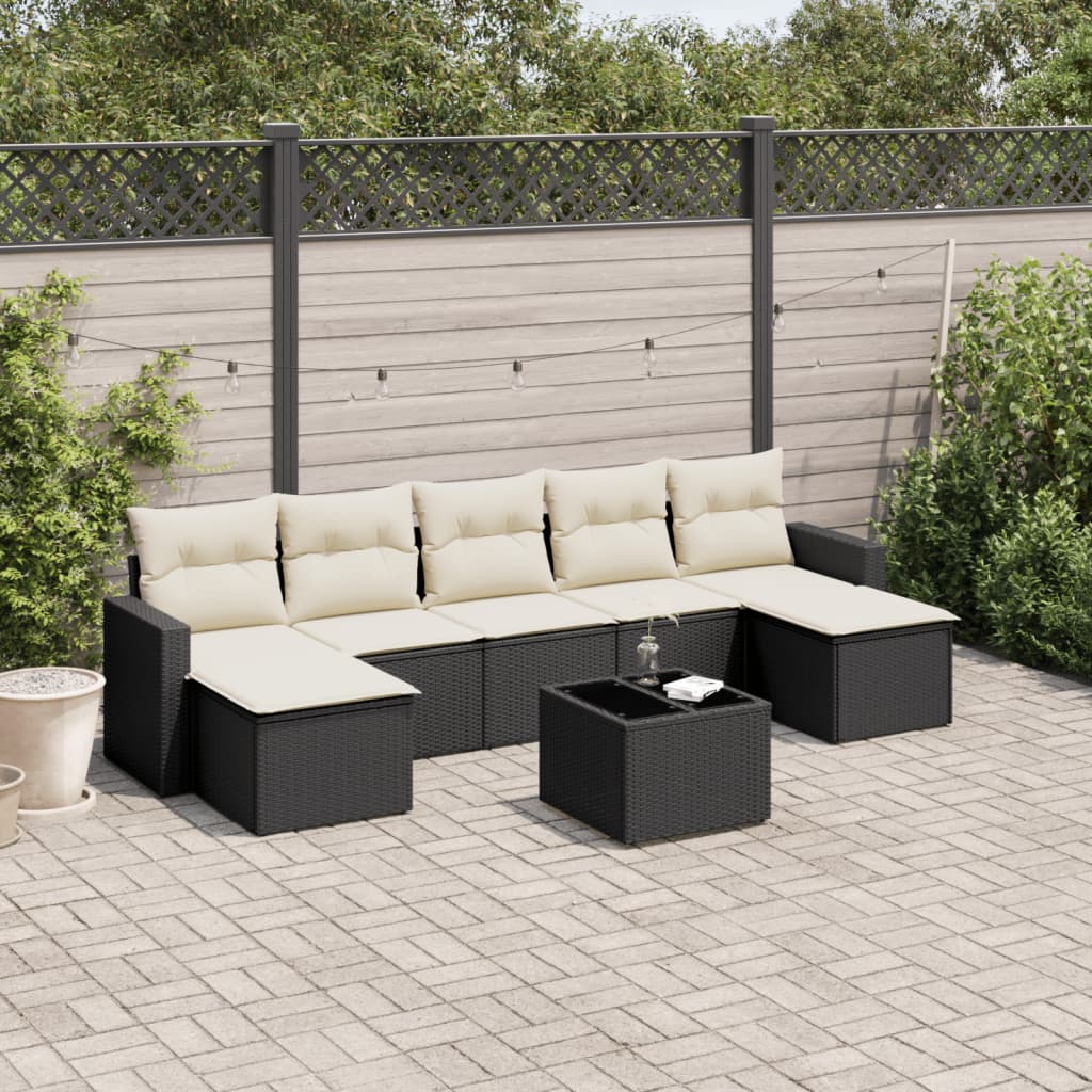 Salon de jardin 8 pcs avec coussins noir résine tressée