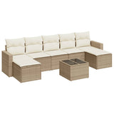 Salon de jardin avec coussins 8 pcs beige résine tressée