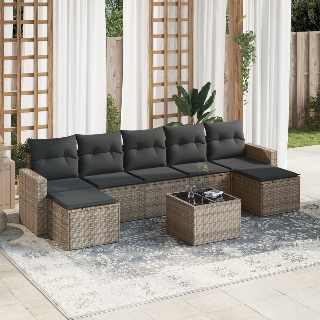 Salon de jardin 8 pcs avec coussins gris résine tressée