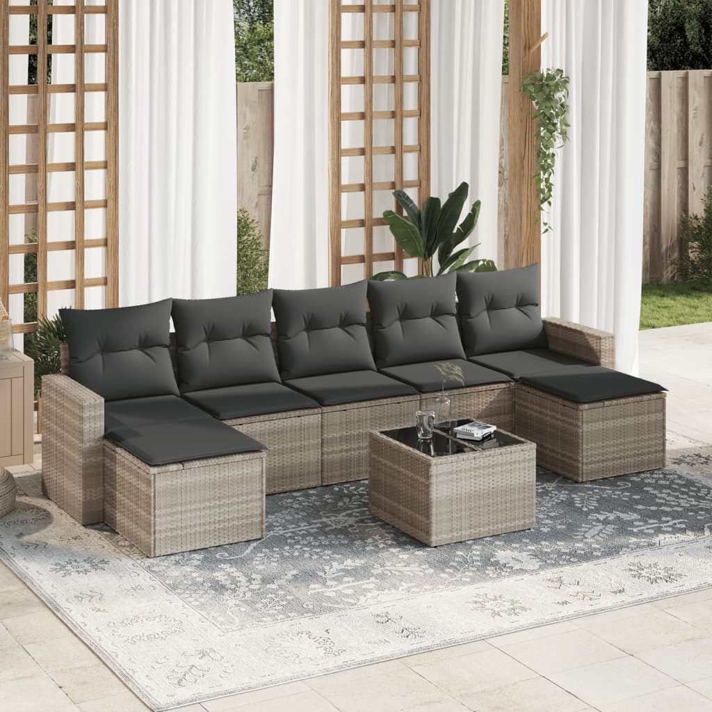 Salon de jardin 8 pcs avec coussins gris clair résine tressée