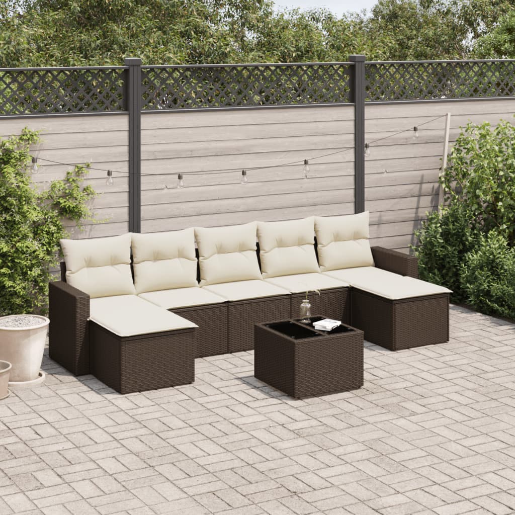 Salon de jardin 8 pcs avec coussins marron résine tressée