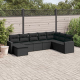 Salon de jardin 8 pcs avec coussins noir résine tressée