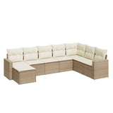 Salon de jardin avec coussins 8 pcs beige résine tressée