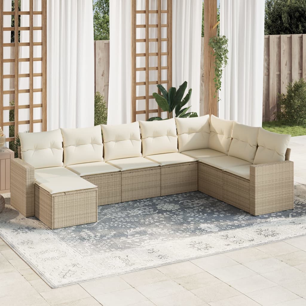 Salon de jardin avec coussins 8 pcs beige résine tressée