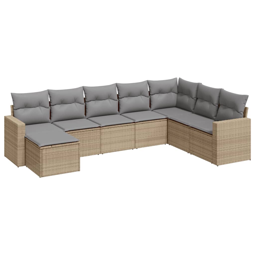 Salon de jardin avec coussins 8 pcs beige résine tressée