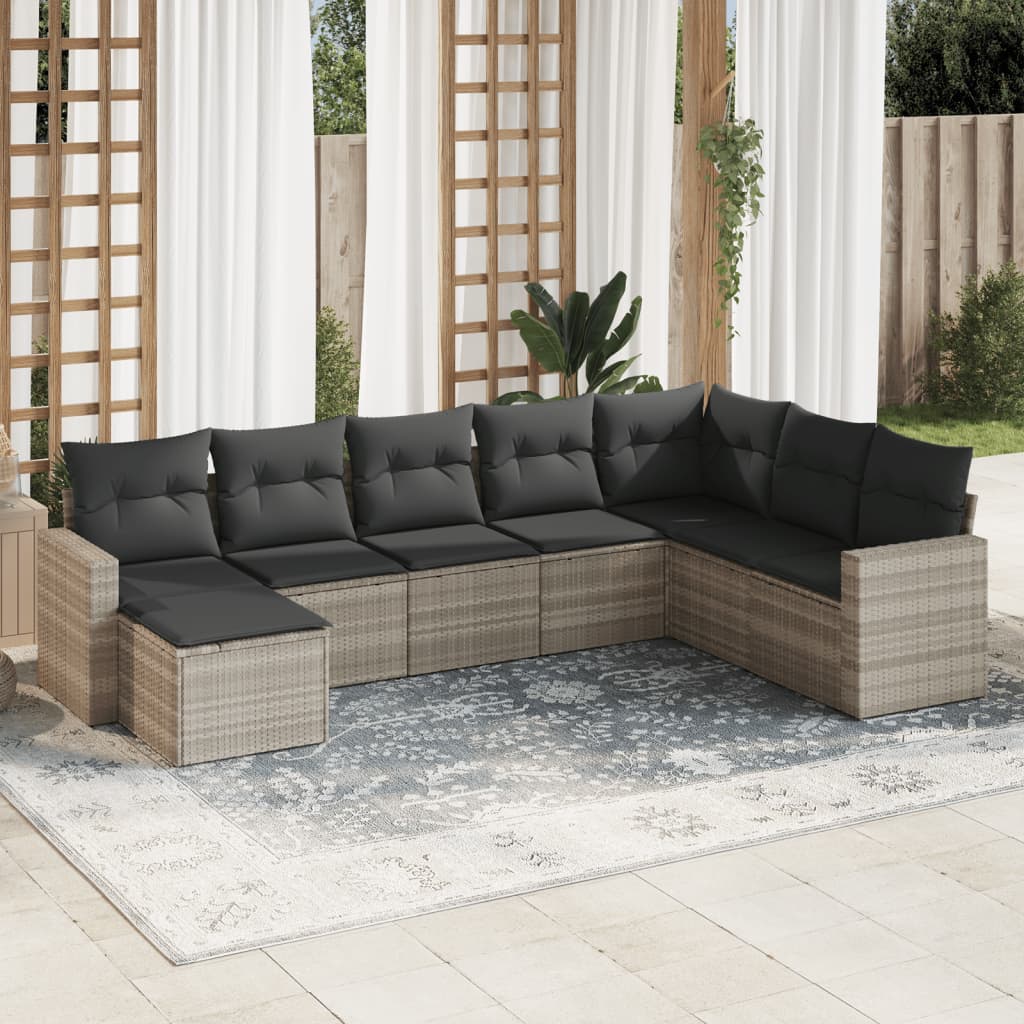 Salon de jardin 8 pcs avec coussins gris clair résine tressée