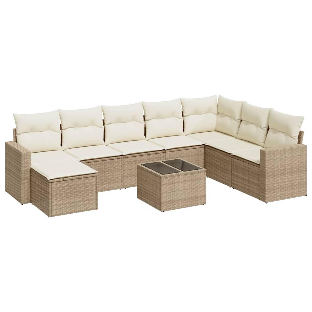 Salon de jardin avec coussins 9 pcs beige résine tressée