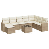 Salon de jardin avec coussins 9 pcs beige résine tressée