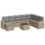 Salon de jardin avec coussins 9 pcs beige résine tressée