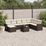 Garden furniture set with cushions 9 pcs brown wicker resin