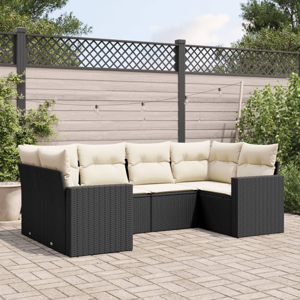 Salon de jardin 6 pcs avec coussins noir résine tressée