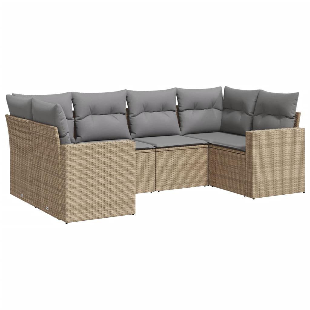 Salon de jardin avec coussins 6 pcs beige résine tressée