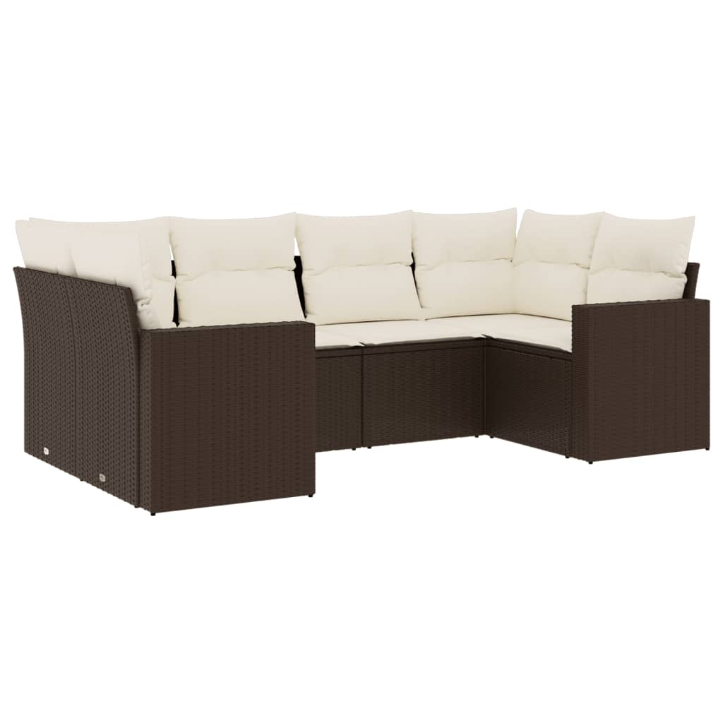 Salon de jardin avec coussins 6 pcs marron résine tressée