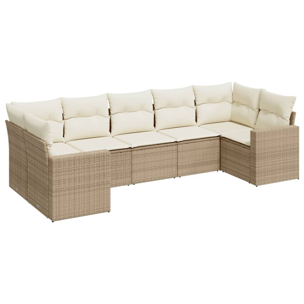 Salon de jardin avec coussins 7 pcs beige résine tressée