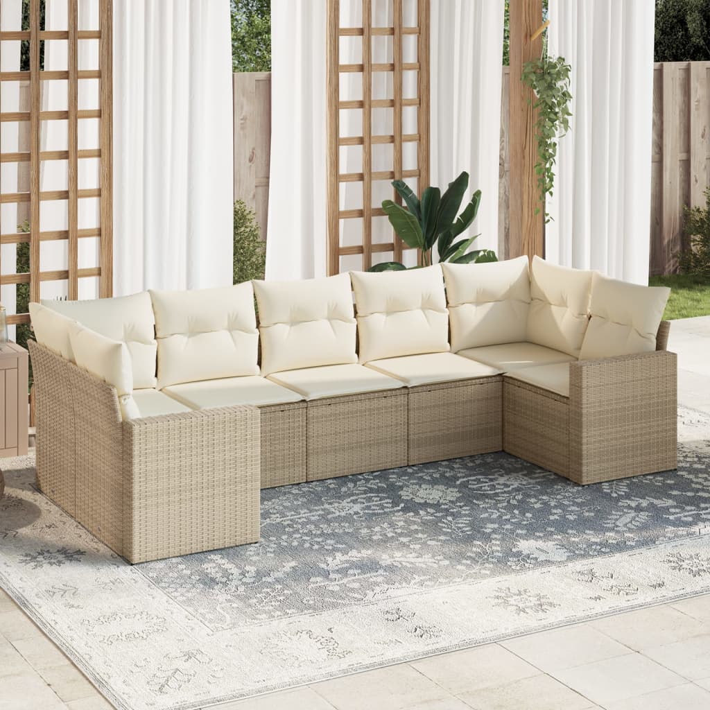 Salon de jardin avec coussins 7 pcs beige résine tressée