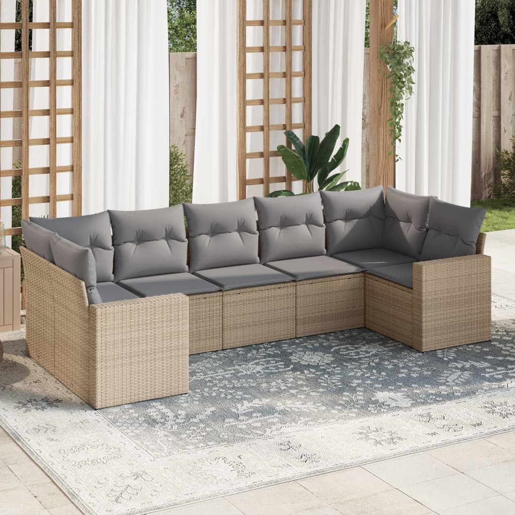 Salon de jardin avec coussins 7 pcs beige résine tressée