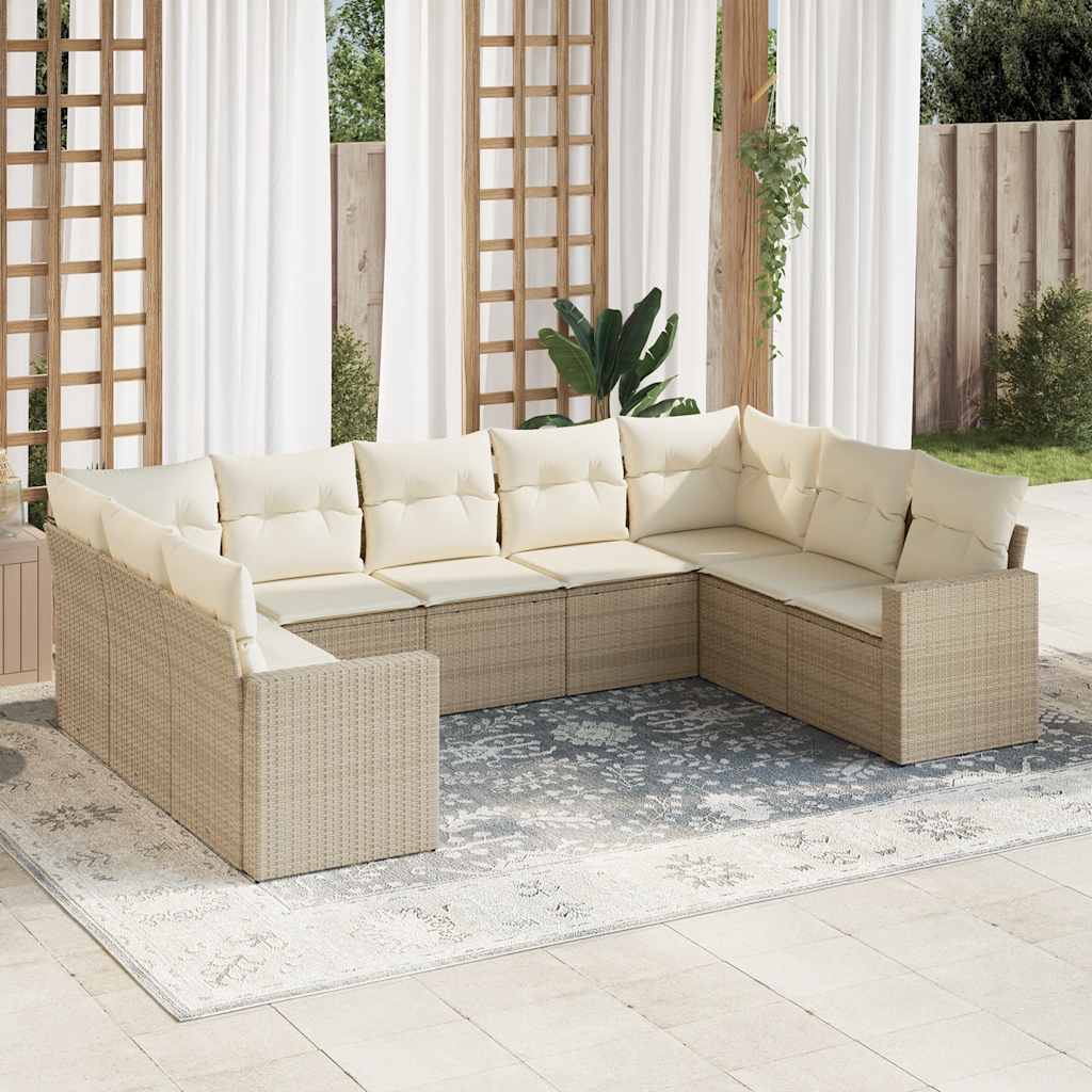 Salon de jardin avec coussins 9 pcs beige résine tressée