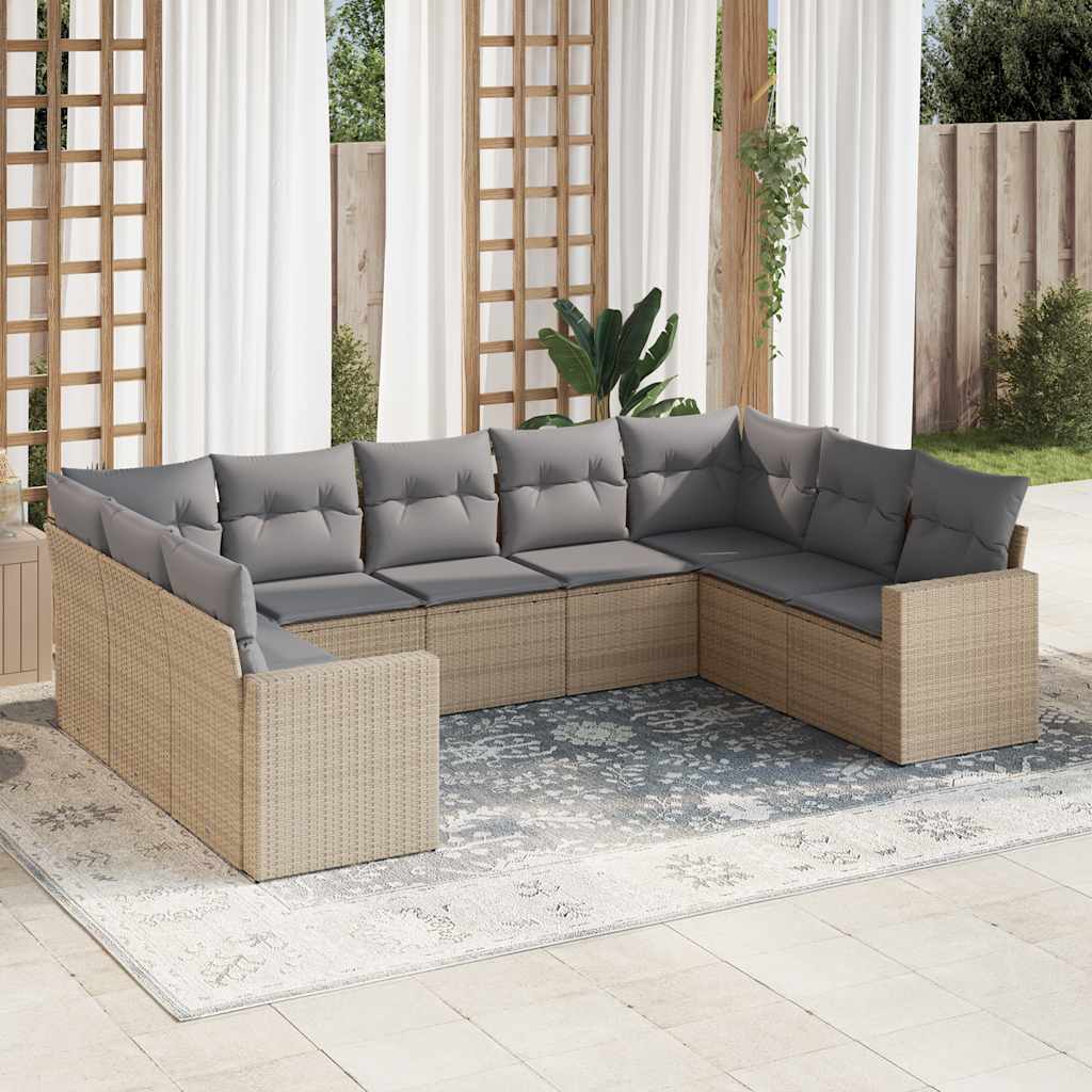 Salon de jardin avec coussins 9 pcs beige résine tressée