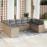 Salon de jardin avec coussins 9 pcs beige résine tressée