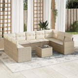 Salon de jardin avec coussins 10 pcs beige résine tressée