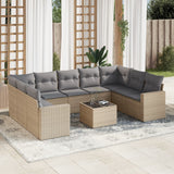 Garden furniture set with cushions 10 pcs beige woven resin