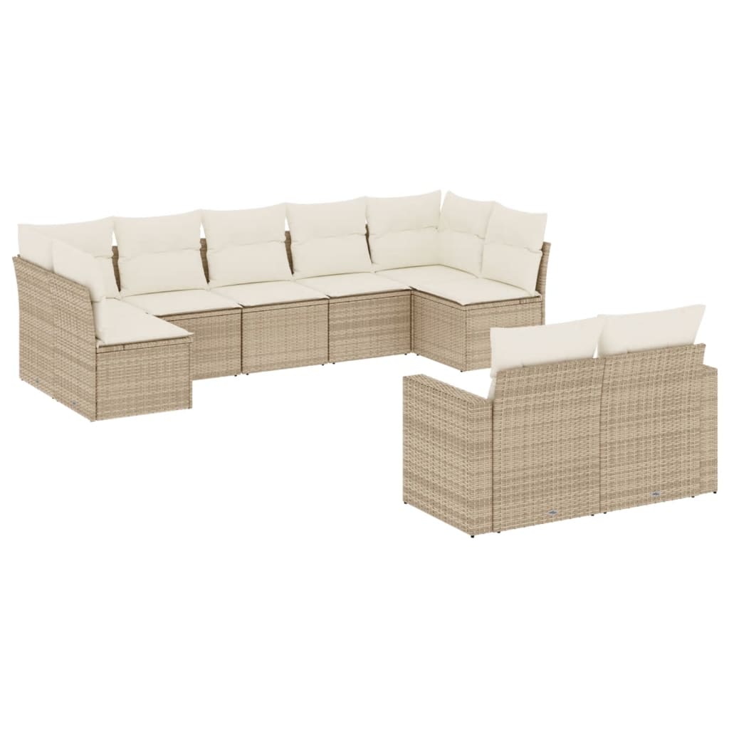 Salon de jardin avec coussins 9 pcs beige résine tressée