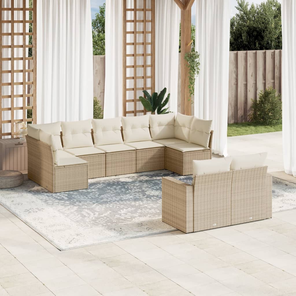 Salon de jardin avec coussins 9 pcs beige résine tressée