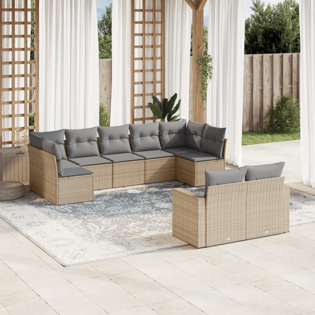 Salon de jardin avec coussins 9 pcs beige résine tressée