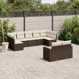 Salon de jardin avec coussins 9 pcs marron résine tressée