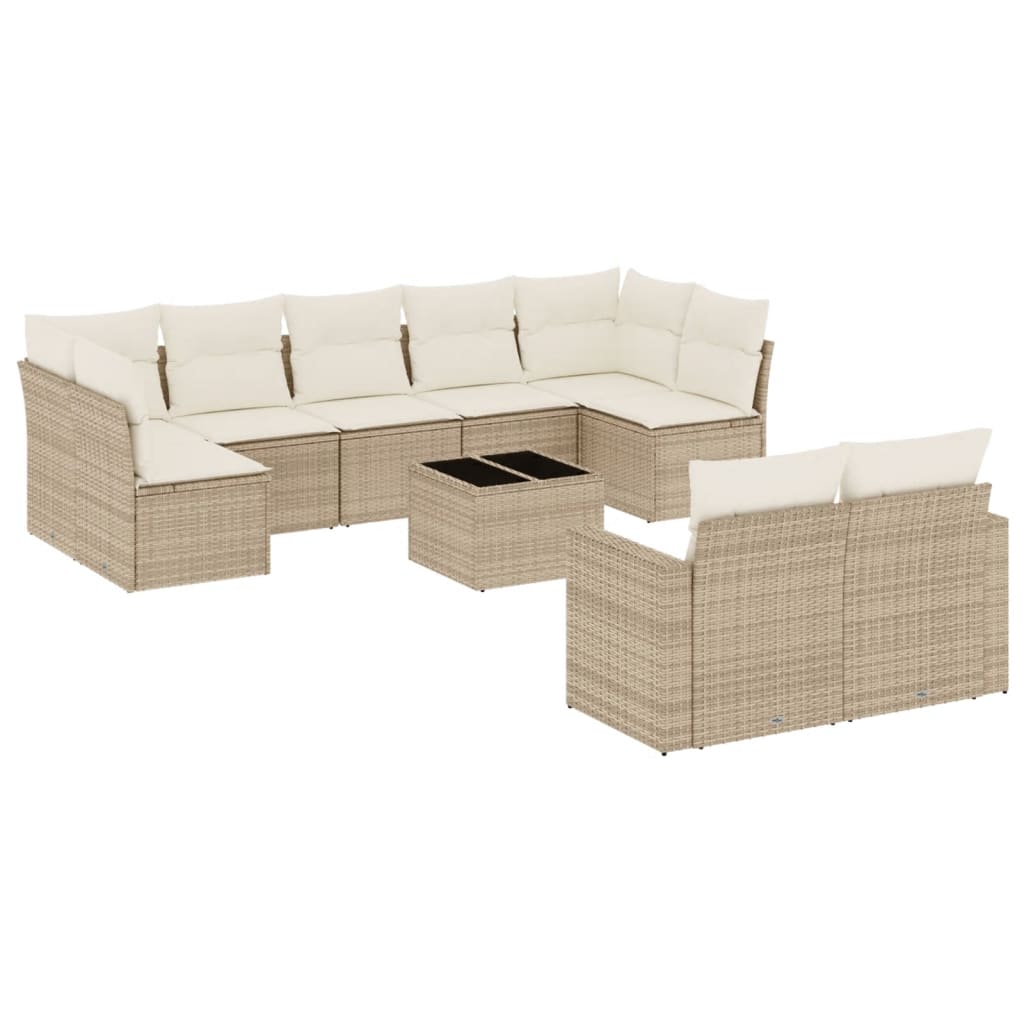 Salon de jardin avec coussins 10 pcs beige résine tressée