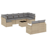 Garden furniture set with cushions 10 pcs beige woven resin