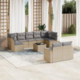 Garden furniture set with cushions 10 pcs beige woven resin