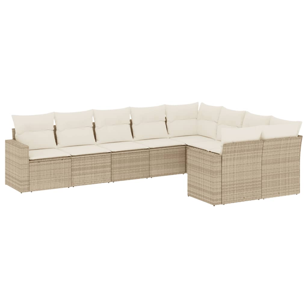 Salon de jardin avec coussins 9 pcs beige résine tressée