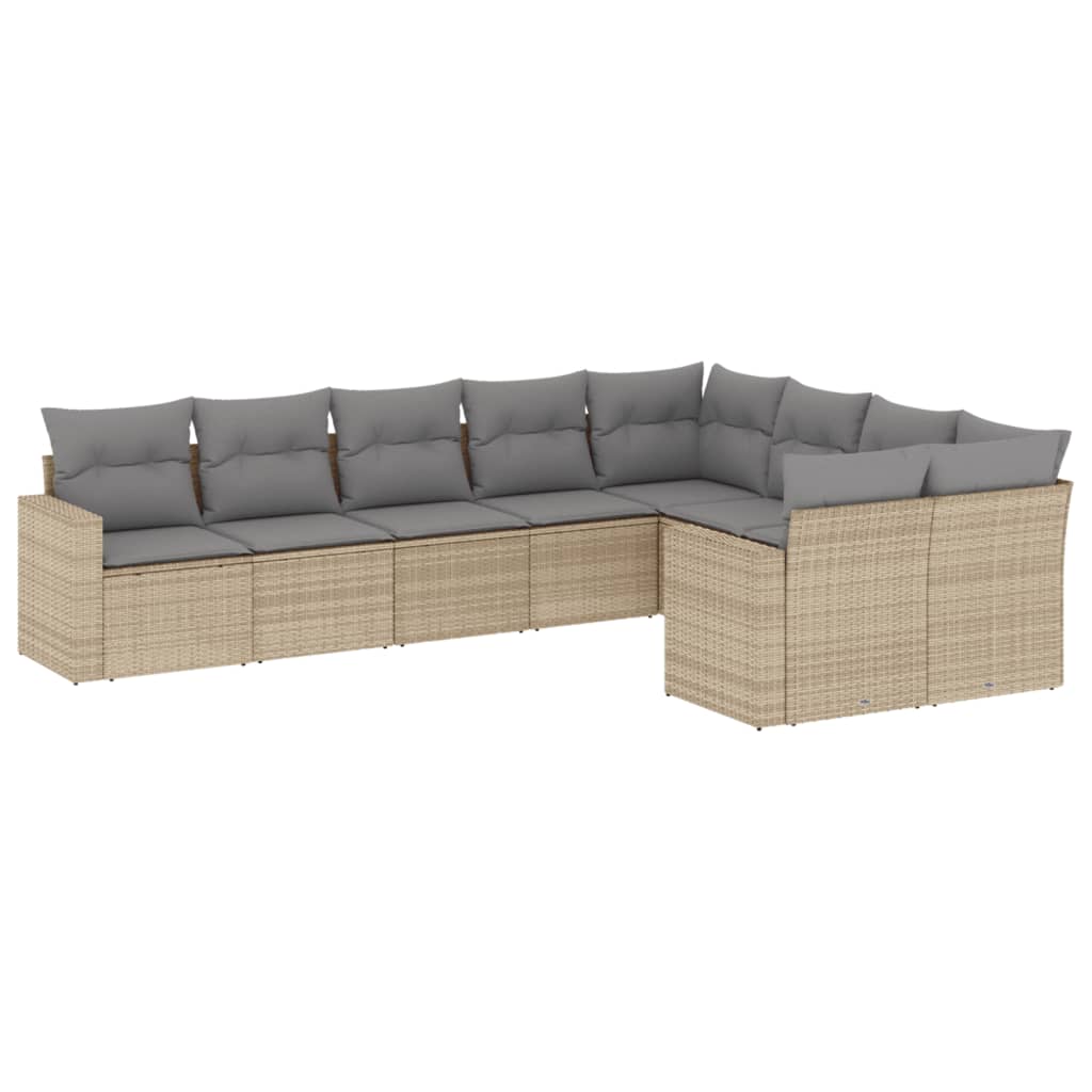 Salon de jardin avec coussins 9 pcs beige résine tressée