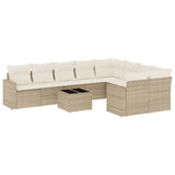 Salon de jardin avec coussins 10 pcs beige résine tressée