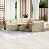 Salon de jardin avec coussins 10 pcs beige résine tressée