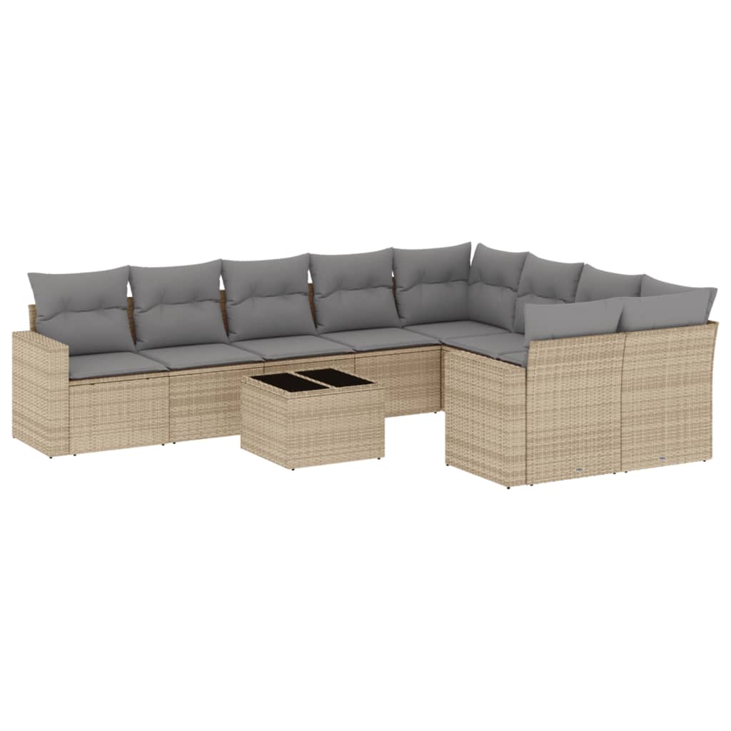 Salon de jardin avec coussins 10 pcs beige résine tressée