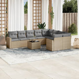 Salon de jardin avec coussins 10 pcs beige résine tressée