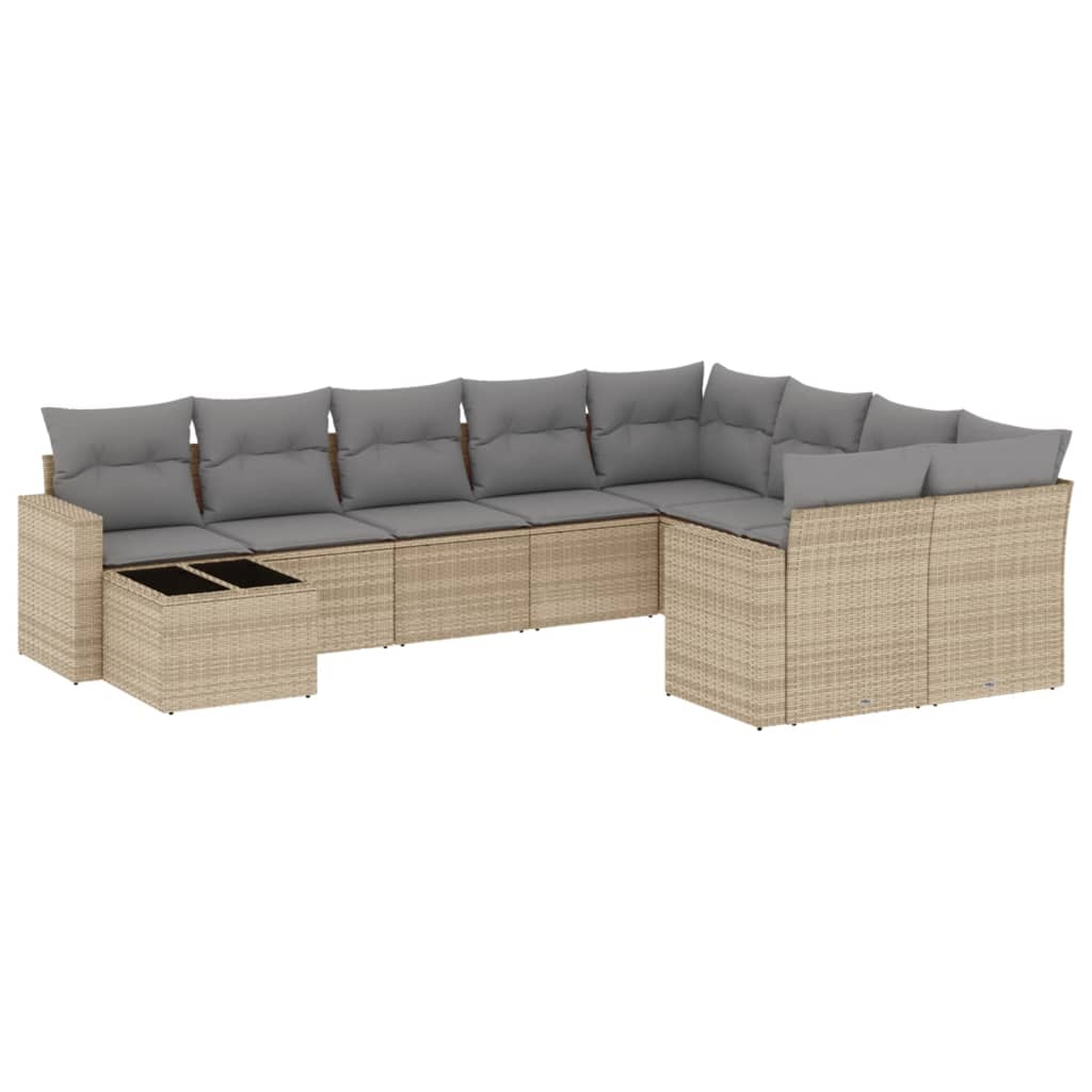 Salon de jardin avec coussins 10 pcs beige résine tressée