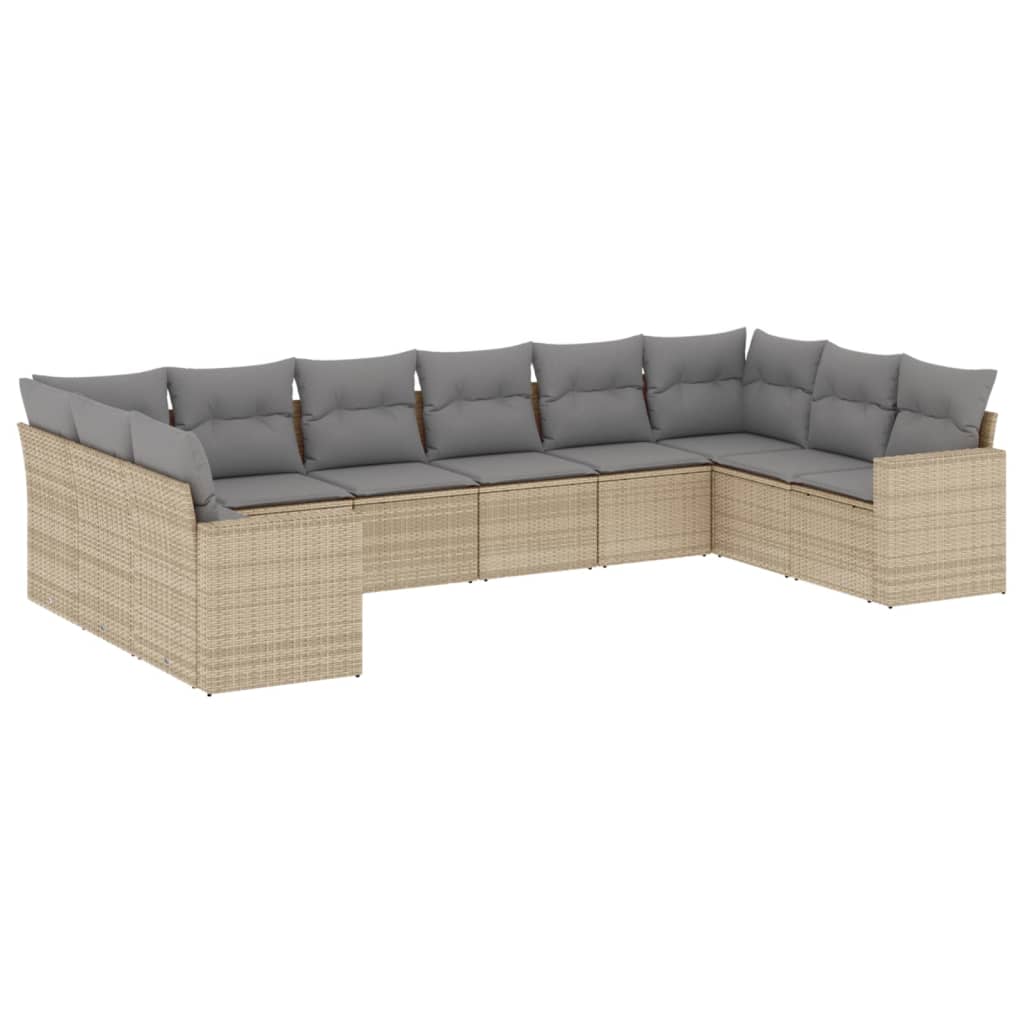 Salon de jardin avec coussins 10 pcs beige résine tressée