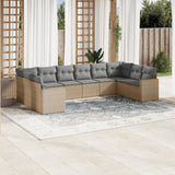 Salon de jardin avec coussins 10 pcs beige résine tressée