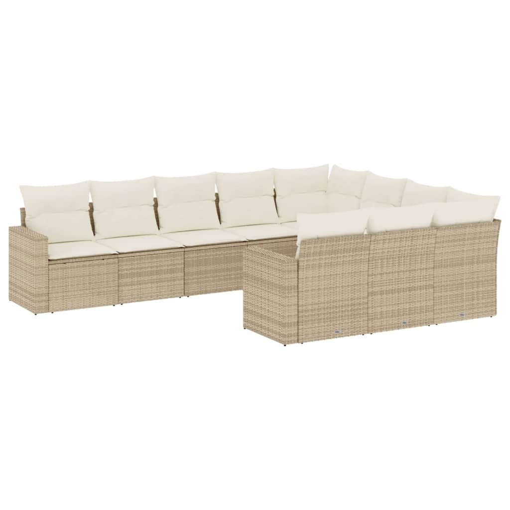 Salon de jardin avec coussins 10 pcs beige résine tressée