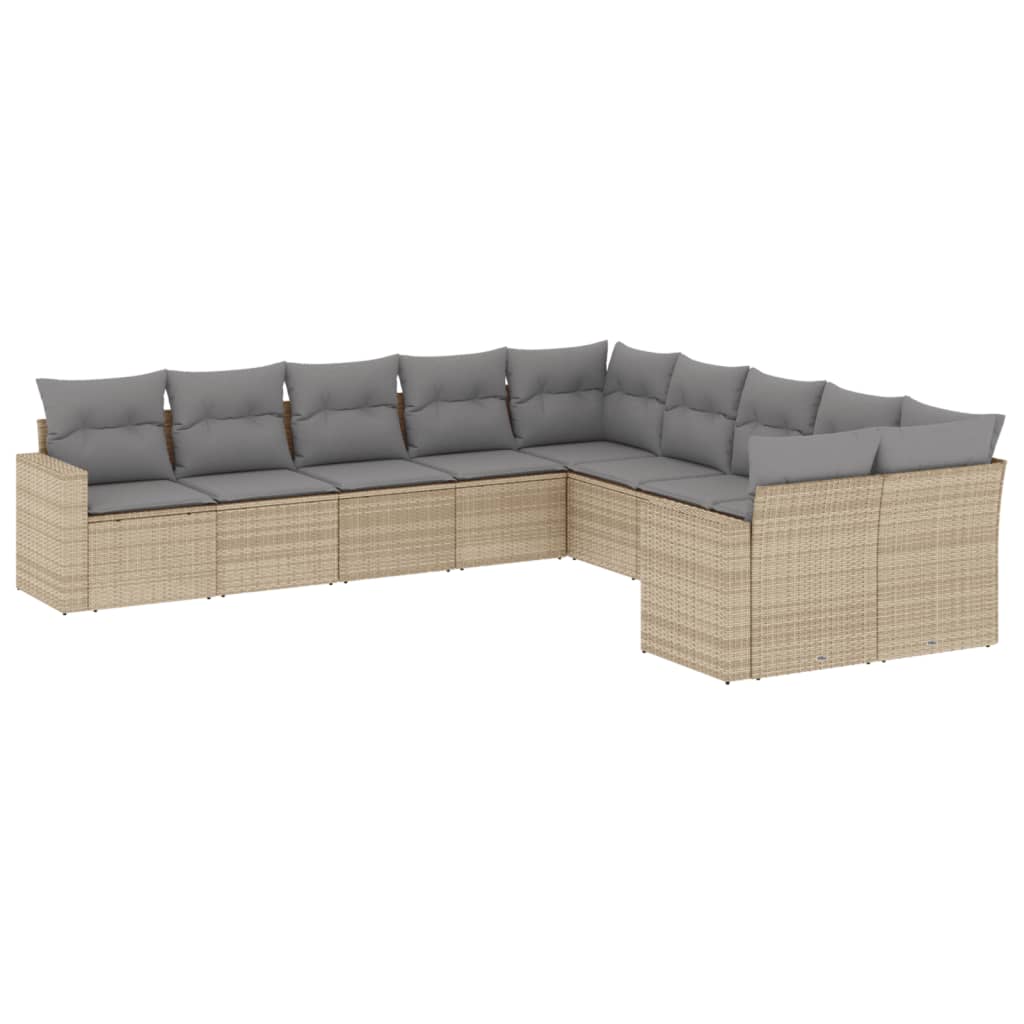 Salon de jardin avec coussins 10 pcs beige résine tressée