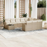 Salon de jardin 11 pcs avec coussins beige résine tressée